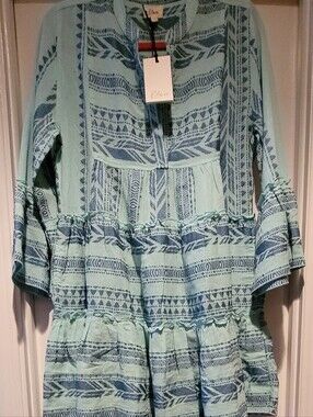 Elan NWT Mint Teal Printed Tiered Peasant Tunic